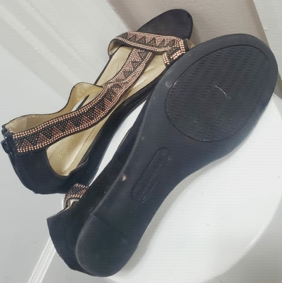 CLOUDWALKERS Beaded Black Rhinestone Zip Up Wedge Sandals Size 8W 🌴 - Picture 8 of 9